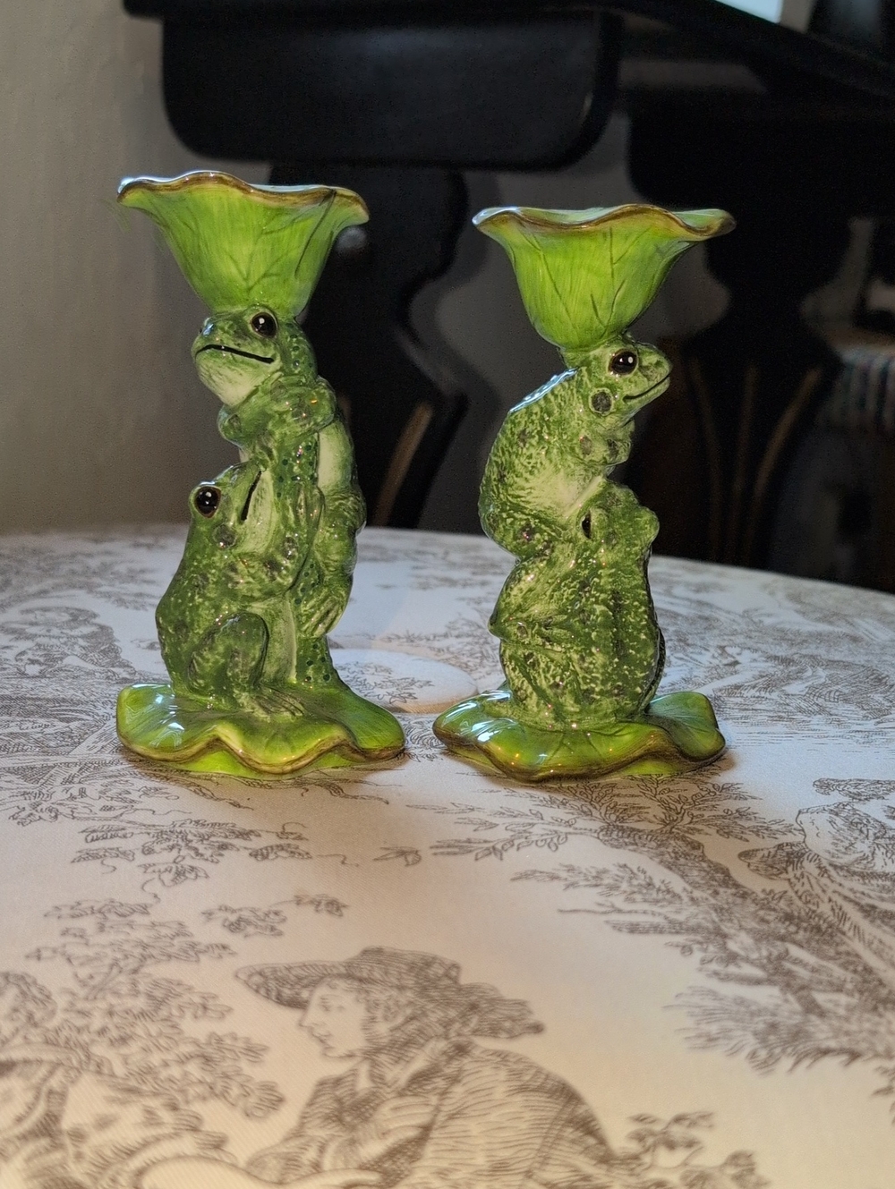 Green Frog Pair Ceramic Candle Holders